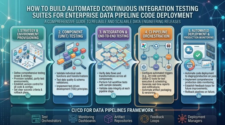 How to build automated continuous integration testing suites for enterprise data pipeline code deployment