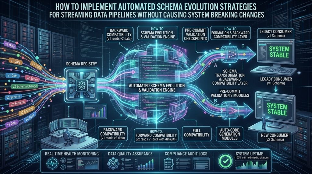 How to implement automated schema evolution strategies for streaming data pipelines without causing system breaking changes